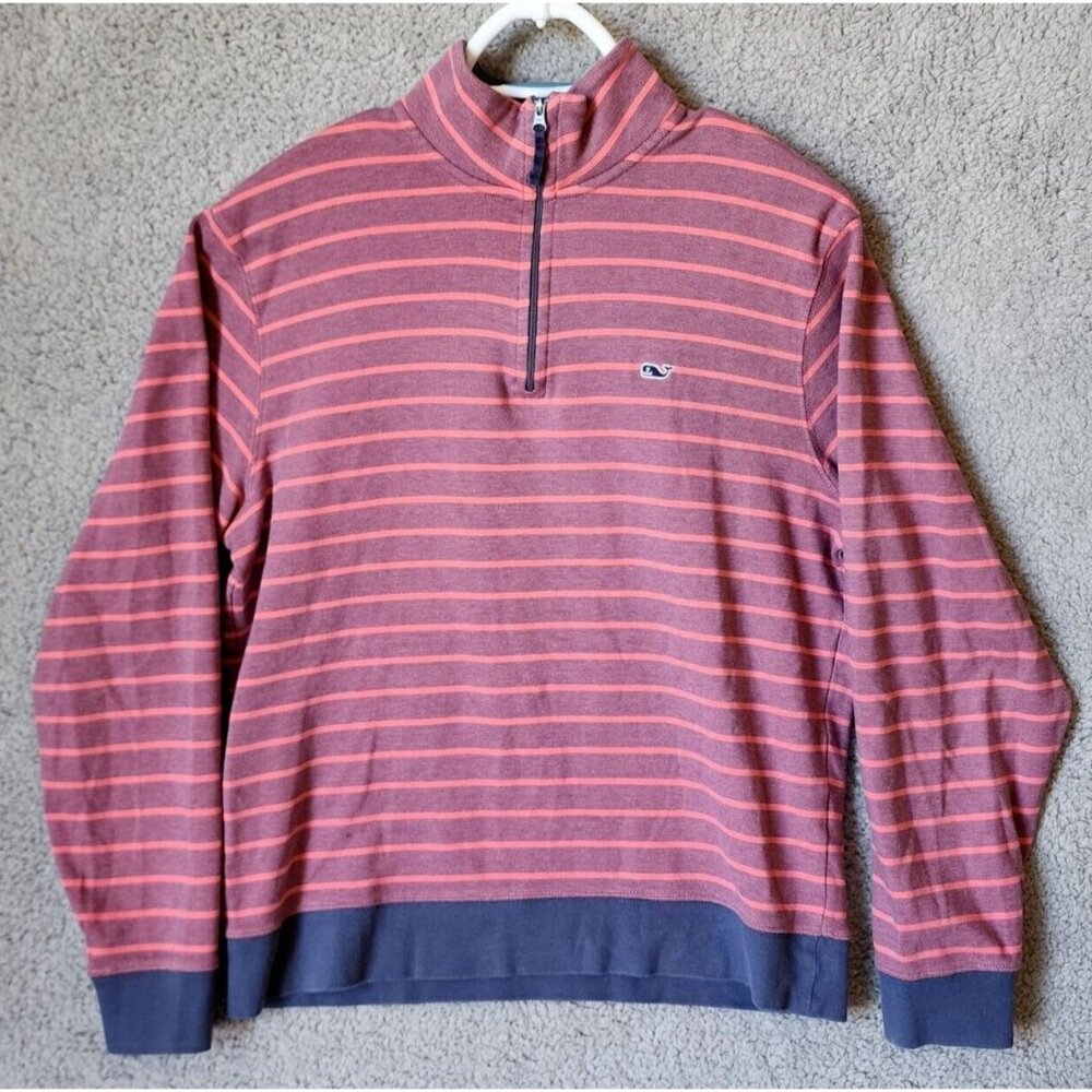 Vineyard Vines Pink Striped 1/4 Zip Pullover Sweater Size Small 100% Pima Cotton